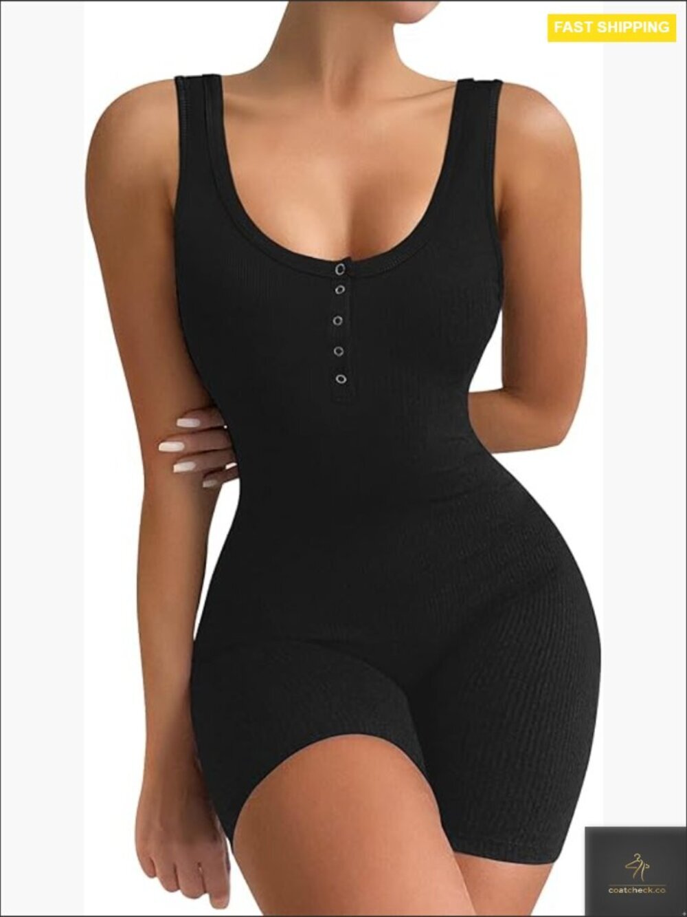 Slim Fit Ribbed Jumpsuit Sleeveless Scoop Neck Yoga Bodysuit Summer Outfit